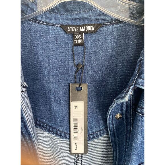 NWT Steve Madden Denim CHARLEY Snap-Up TOP Sz XS - Picture 4 of 11